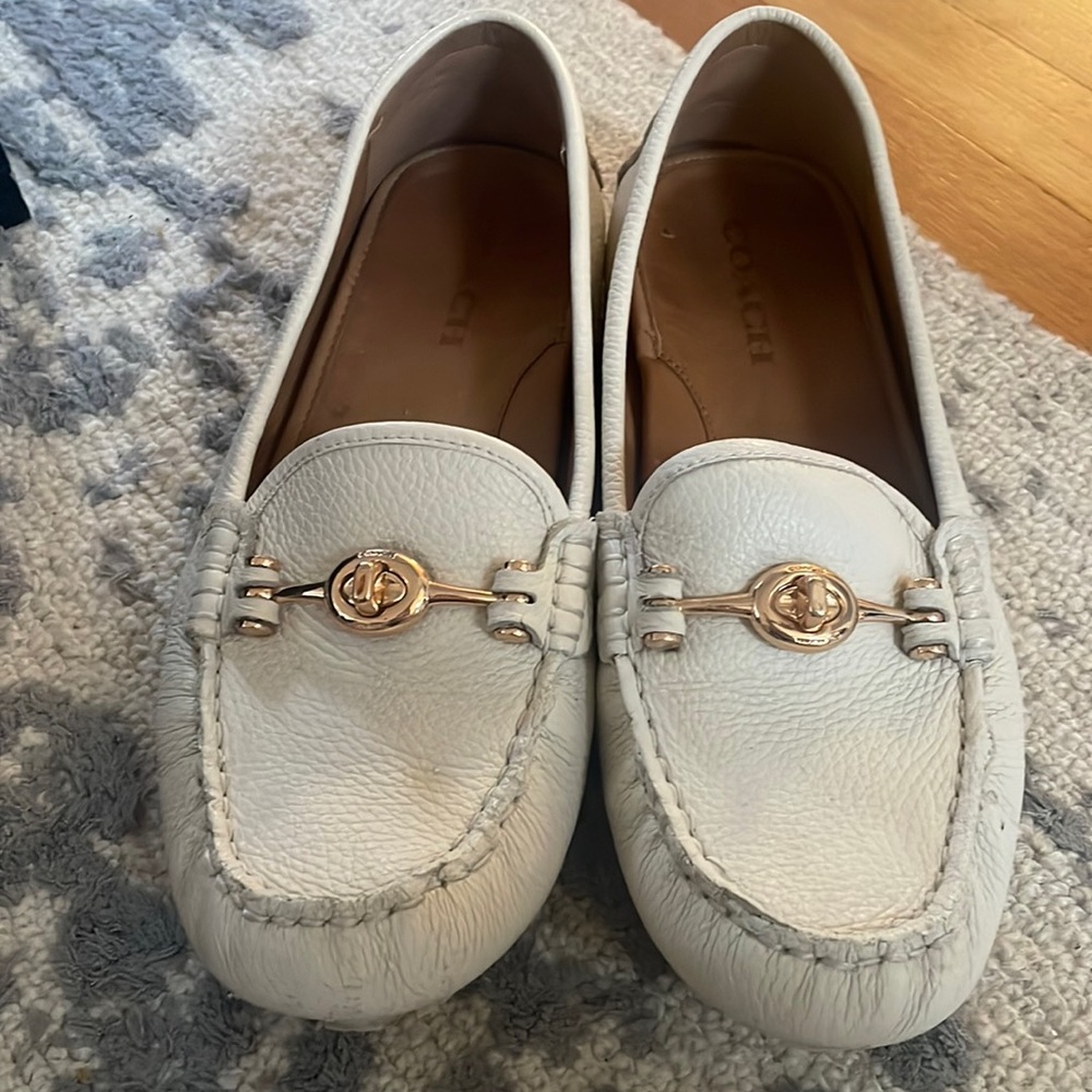 Coach ivory and gold driving loafers flats